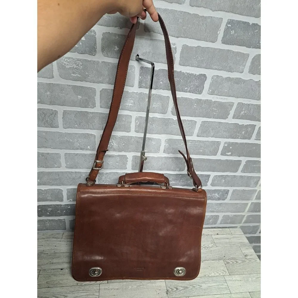 I Medici Italian Leather 2-Way Briefcase Shoulder Bag Medium Brown Made in Italy